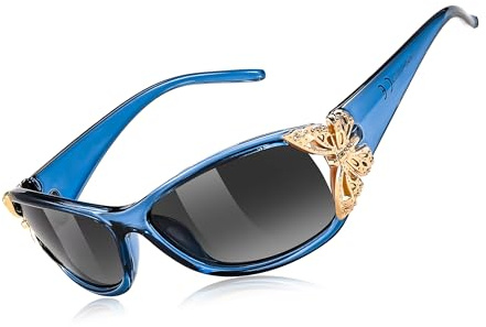 FEISEDY Vintage Sonnenbrille Damen Polarisiert Groß Wraparound Y2K B0078 | UV400-Schutz für Autofahrten & Urlaub