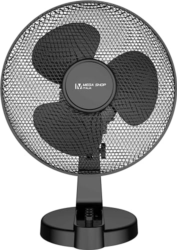 Megashopitalia Ventilatore da Tavolo 45 Watt Metallo ABS 3 Pale 3 Velocità Diametro 40 cm Oscillante (Nero)