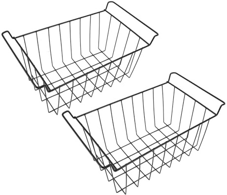 2 Stück Gefrierschrank Draht Aufbewahrungskorb, Organizer Etui, Regal, Gefrierkorb Halter für Kühlschrank, Lebensmittelkorb, Schwarze Hülle (L 49,5 cm x B 24,5 cm x H 20 cm)