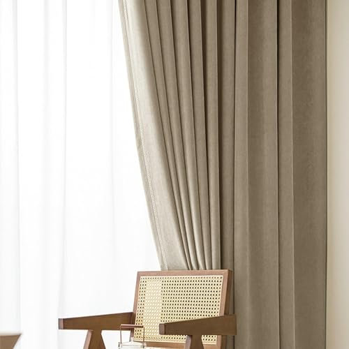 Whoiy Vorhänge Verdunkelung Schlafzimmer Mandel mit Ösen 138 cm Höhe, Einfarbig Jacquard Gardiene Chenille 2 Stück Verdunkelungsvorhang für Wohnzimmer, 138x96 cm