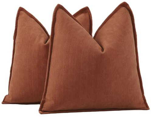 Madizz Lot de 2 Doux Housses de Coussin en Chenille Texturée Douce Simple décorative pour canapé Chambre Rouille 65 x 65 cm