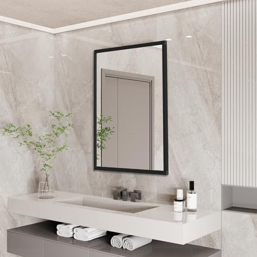 LUVODI Wandspiegel Spiegel Schwarz 90x60cm: Modern Spiegel Rechteckig mit Schwarz Metallrahmen für Bad, Wohnzimmer, Schlafzimmer, Flur, Eingangsbereich, Horizontal oder Vertikal Wandmontage