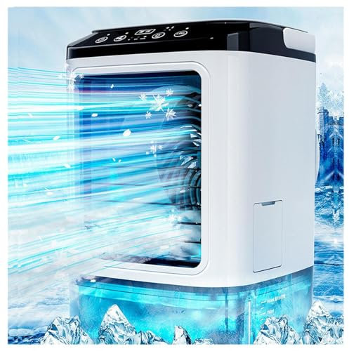 3 In 1 Mobile Air Conditioners, 900ml Water Tank,with Ice Box,3 in1 Mini-Air Conditioner Cooling Mist,7 LED Lights,with Handle Desktop Aircon for Home Office