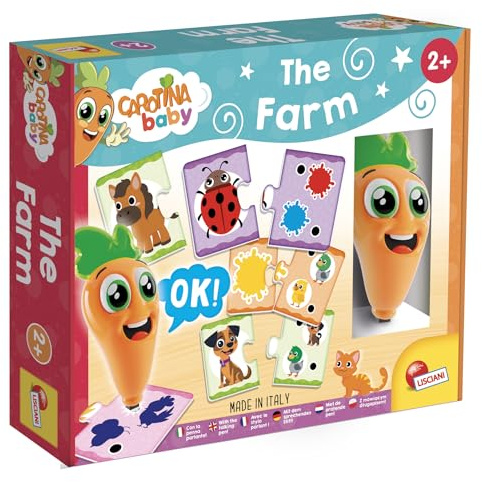 Lisciani - Carotina Baby - Der Bauernhof mit Sprechstift ab 2 Jahren | Lernspiel - 10 Puzzles mit je 2 Teilen und leuchtender Sprechstift - Tiere, Farben und Formen im interaktiven Quiz entdecken