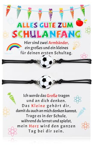 HOWAF 2 Endlich Schulkind Armband Junge Mädchen Geschenke zur Einschulung, Fußball Armband Schulkind mit Einschulung Geschenk Karte für Erster Schultag Schultüte Füllung Schulanfang Geschenke