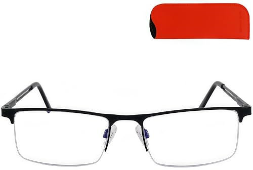 Metall Halbrand unten Anti Blaulicht Brille Lesebrille mit rechteckigen Gläsern, Gratis Etui, Edelstahl Brillengestell (Schwarz), Blaulichtfilter Brille Herren und Damen 2.5 Dioptrien