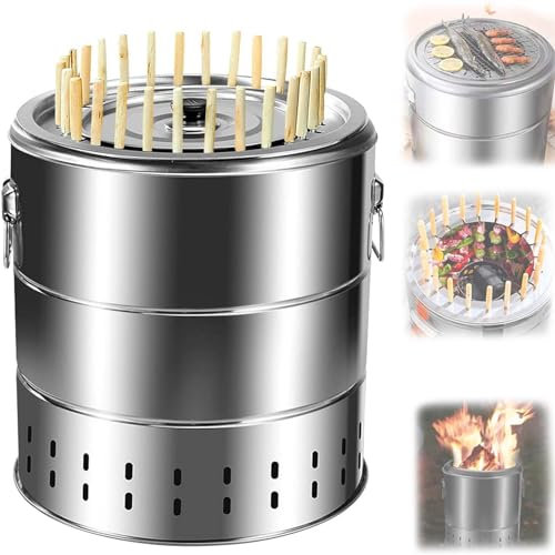 Barbecue a barile a carbonella senza fumo, con 28 spiedini e griglia per barbecue, in acciaio inox, per kebab per esterni e interni