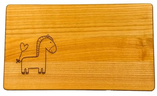 kreativherz - Schneidebrett mit Tier Motiv Pferd aus FSC zertifiziertem Kirschen-Holz - Kleines Frühstücksbrettchen für Kinder - Holz Brettchen klein als Frühstücksbrett Holzbrettchen 26cmx15cmx1cm