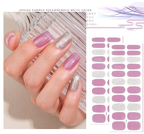 Semi Cured Gel Strips Adhesive Art Stickers Lasting Glitter Wraps Sticker with Nail File Semi Cured Gel Nail Wraps Glitter, Green