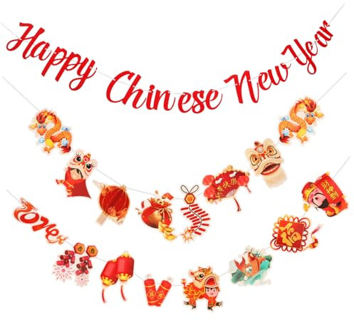PRETYZOOM Lot De 4 Décorations De Fête Du Nouvel An Chinois Bannières En Papier Faciles À Installer 3 Pièces X 4