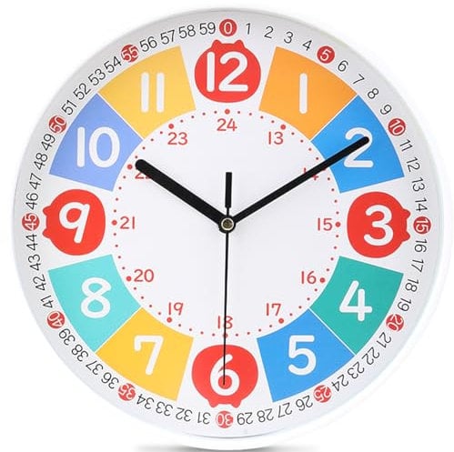 EMITDOOG Wall Clock Modern Colorful Kid's Clock Small Silent Analog Round Simple Quiet Quartz Black Wall Clocks Battery Operated Non Ticking for Bathroom Office Garage School