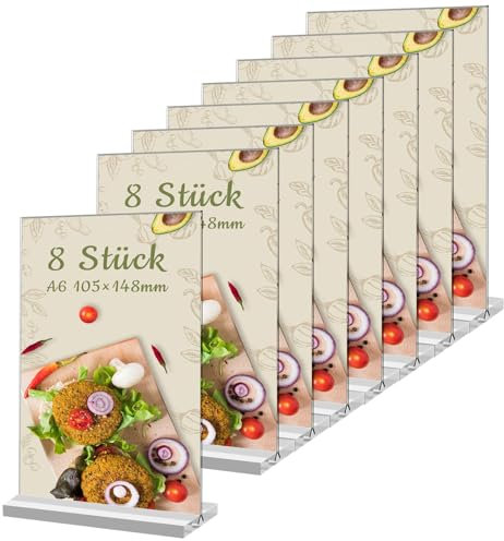 Yoosso 8 Stück Tischaufsteller A6, Acryl Display Ständer Werbeaufsteller Preisschilder Transparent für Werbung Menükarte Broschüren (15 x 10cm)