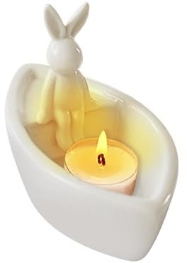 Osternhase Kerzenhalter aus Keramik, Osterdeko Modern Nordic Porzellan Kerzenständer Weiß, Ostern Deko Teelichthalter, Kaninchen Kerzenständer für Ostern Tischdeko Deko Wohnzimmer (Hase 02)