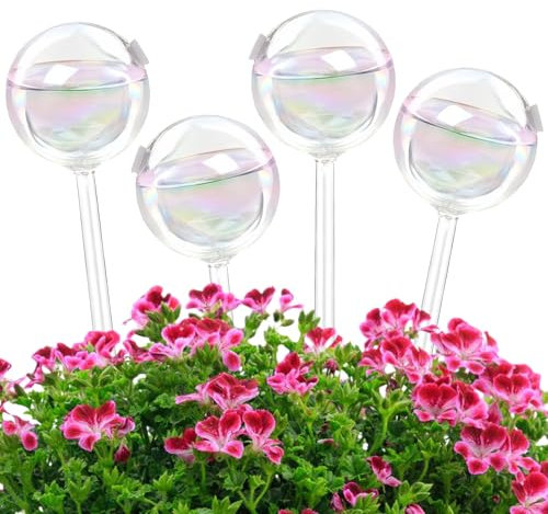 WANDGU Lot de 4 boules d'irrigation colorées en verre : boules d'irrigation des plantes, ampoules auto-arrosantes, boules d'irrigation, appareils d'irrigation pour plantes d'intérieur, jardin et
