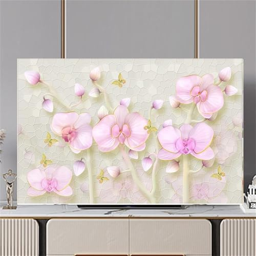 Hixingo TV Abdeckung Staubschutzhülle, 3D Blume Muster TV Staubschutzhülle 32-80inch TV Abdeckung Schutzhülle Fernseher Fernsehabdeckung TV Schutzhülle (70inch,Rosa Phalaenopsis A)
