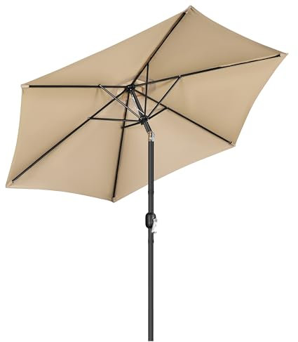 Abician Parasol de Jardin Pliable Démontable, Ø 270 cm, Protection UV, avec Toile Inclinable, Manivelle, 6 Baleines, pour Extérieur Terrasse Patio Plage Piscine Balcon, Kaki