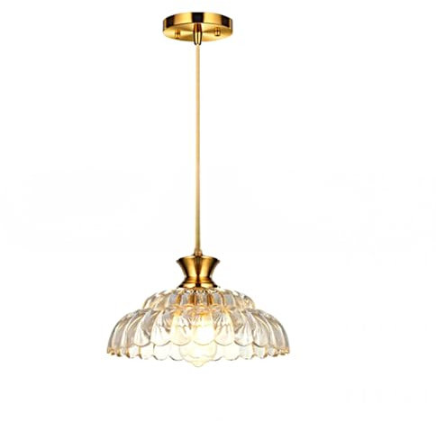NICRX Vintage Glas Pendelleuchte,höhenverstellbare Hängelampe mit Blütenform Glas Lampenschirm,Gold-Finish E27-Fassung Deckenlampe für Esszimmer,Kücheninsel,Flur,Wohnzimmer,Schlafzimmer (30cm)
