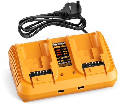 Battery Charger Compatible with Dewalt 12V/20V Battery, 2-Ports Fast Charger Compatible with Dewalt DCB 203 204 205 206 201 120 127 Lithium Battery