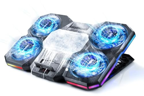 QUICARD Upgraded Laptop Cooling Pad with Thermoelectric Cooler and 4 Fans, Powerful Laptop Cooler, Independent Control, Multi-Gear Adjustment, RGB, 14-21 Inch Laptop Stand (Laptop Cooling Pad 1)