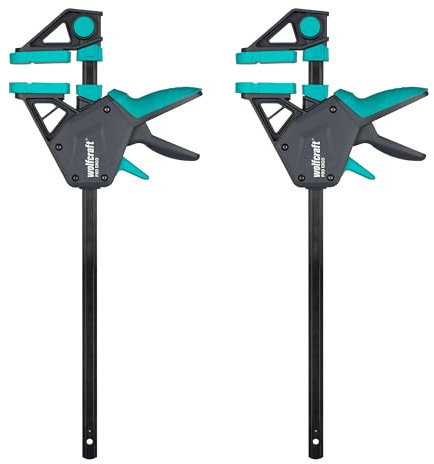 wolfcraft 2 Sargentos monomanual PRO Ergo - Fuerza de sujeción 150 kg - 8676060 - El cómodo sargento para todo tipo de usos - ancho de sujeción 300mm