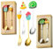Ensemble de couverts pour enfants avec décorations de dessin animé, 4 pièces, cuillère et fourchette en or et argent avec breloques douces, avec boîte cadeau