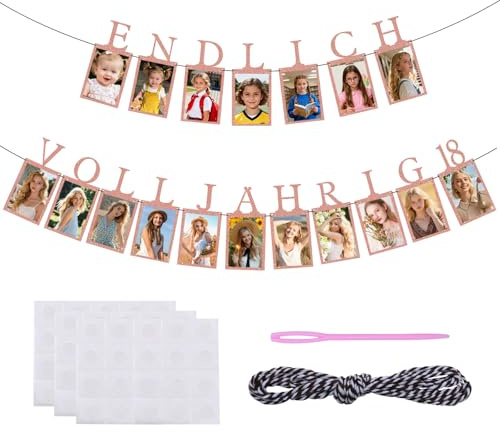 Noviatrix Deko 18. Geburtstag Junge, Girlande Geburtstag, Aufhängbares foto, für Erwachsenenzeremonien, Geburtstagsfeiern, Abschlussfeiern (Roségold)
