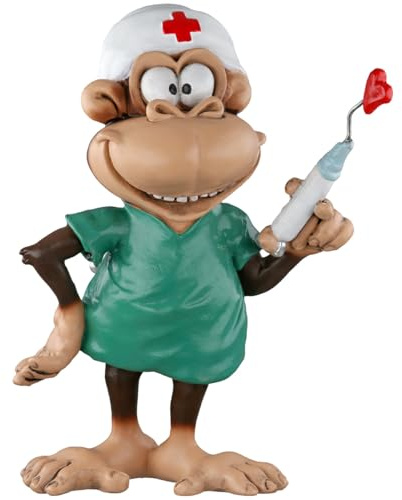 MF Dekorative Krankenpfleger-Affen Figur, 12 cm, Kunstharz, Grün-Braun mit Spritze