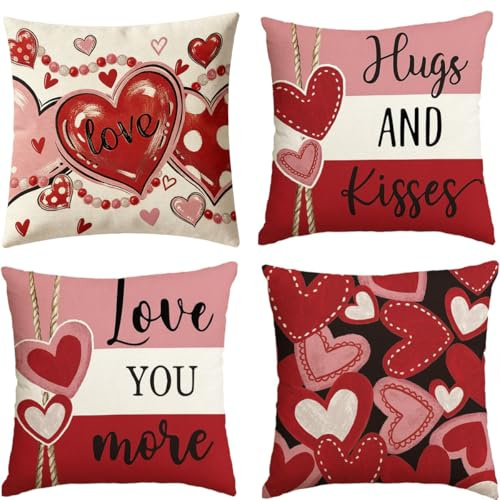 YuhoWon Valentinstag Kissenbezüge 45x45cm 4er Set Valentinstag Deko Zierkissenbezüge mit Verstecktem Reißverschluss für Sofa Wohnzimmer Schlafzimmer Deko