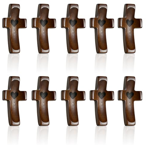 KNJOMZIE 10 Stück Holzkreuz, Handgefertigtes Wooden Cross aus Walnuss, Taschen-Kreuz für Gebet & Stressabbau, Christliches Geschenk für Erwachsene & Kinder