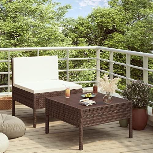 Yunovire 2-TLG. Garten-Lounge-Set, Poly Rattan Braun, wetterfest, Couch, Beistelltisch, für Balkon, Terrasse, Außenbereich