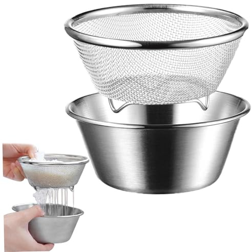 Mini Colander, Stainless Steel Colander Strainer with Bowl Set 5.5x2.5 Small Fine Mesh Metal Strainer Mini Bowl Set for Washing & Draining Rice, Fruit, Vegetables, Ornaments de Jardin