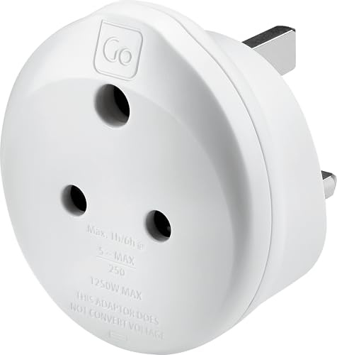 Go Travel UK to India Plug Adapter, earthed & compact | Keeps phones, tablets and devices charged wherever you go abroad - a reliable mains adaptor for holiday trips. Ref 568.101.