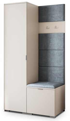 Masseno Flugarderoben Set Lori, Kleiderschrank-Set mit Sitzbank, Garderobenschrank Flur mit 3 Regalböden, Kaschmir