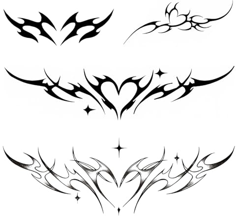 WEEKINK Tramp Stamp Temporary Tattoo Cyber Y2K Tribal Heart Sheet for Women | Realistic temporary tattoo with a natural matte finish. Perfect for everyday style lower back chest succubus experience