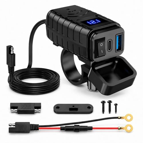 Prise USB Moto, Chargeur Étanche 12V-24V avec Interrupteur QC3.0 18W PD 36W | Puissance totale 54W, Adaptateur de Charge Rapide pour Guidon, GPS, Smartphone, Caméra, Bateau, Camping-Car, VTT, Quad