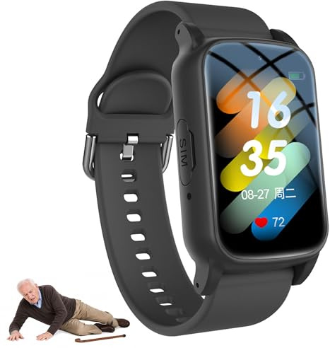 PEIKVOUL 4G Senioren Smartwatch mit SOS Notruf, Sturzerkennung, Videoanruf und GPS Ortung in Echtzeit, GPS Uhr für Senioren, SIM Karte Erforderlich (Schwarz)
