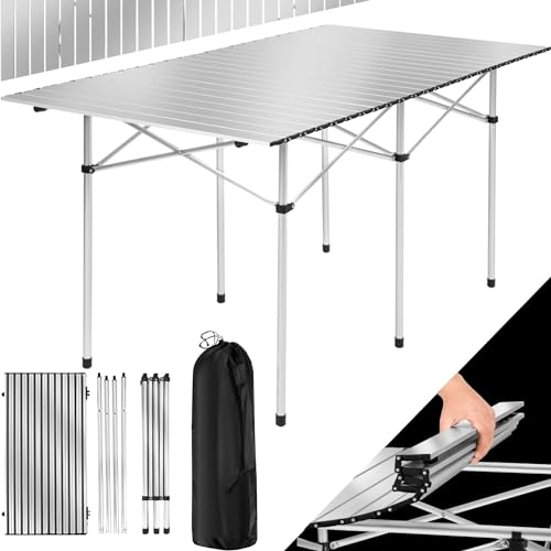 TecTake® Table Pliante de Pique Nique Table de Camping Pliante en Aluminium Légère, Compacte Table Brocante Table a Manger Table à tapisser, Hauteur réglable, avec Sac de Transport 140 x 70 x 70cm