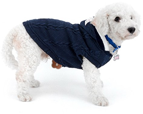 SELMAI Small Dog Sweaters Coat Hooded Fleece Lined Knitted Classic Warm Soft Christmas Puppy Cat Doggie Kitten Dog Teacup Yorkie Chihuahua Outfits Clothes Apparel Blue S