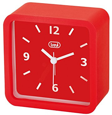 Trevi SL 3820 Wecker mit großem Zifferblatt, gummierte Oberfläche und stoßfester Silikonhülle, geräuschloses Sweep-Uhrwerk, Wandaufhängung, Rot