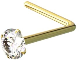 Monster Piercing 9K la Broche Or Jaune Valeur 1,5 MM Rond CZ Pierre 22 Gauge L Bend Nez Stud Piercing