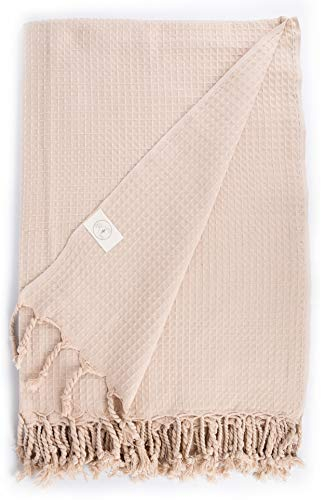 Bersuse 100% Baumwolle - Waffle XXL Strandtuch Sofa-Überwurf - Beige