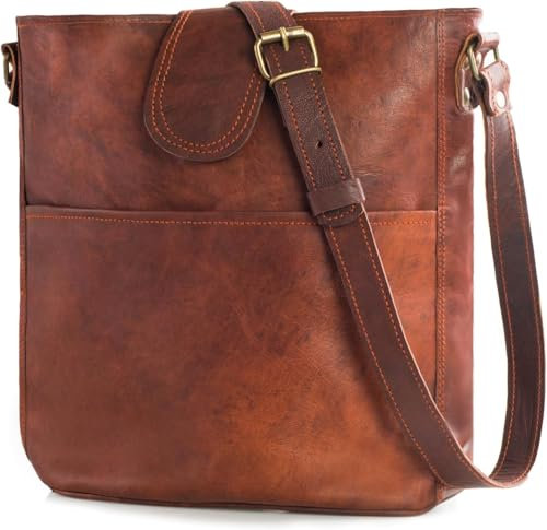 american blue Vintage Echtleder Tote Bag Handtasche Shopper Geldbörse Schultertasche für Damen Büro Laptop Tasche, braun, Large (Women bag)