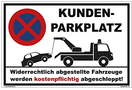 Kleberio® Parkplatz Schild Kunststoff - Kundenparkplatz - 30 x 20 cm Parken verboten Privatparkplatz Schild einfahrt freihalten Schilder Privat Parkplatzschilder Parken verboten Schild Parkschilder