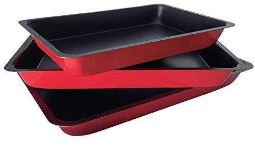 Cooking Trays for Oven Non Stick Black Baking Trays for Oven Non Stick Set of 3 Made of Non-Stick Carbon Steel, 100% PFOA Free Non Stick Roasting Tin Pans.
