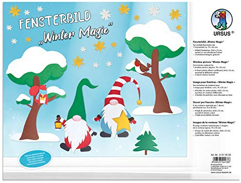 Ursus 21310002 - Fensterbilder Winterzauber, 8 Blatt Fotokarton, ca. 24,8 x 33 cm sortiert in verschiedenen Farben, 2 Schablonenbögen, gelasert, inklusive Bastelanleitung