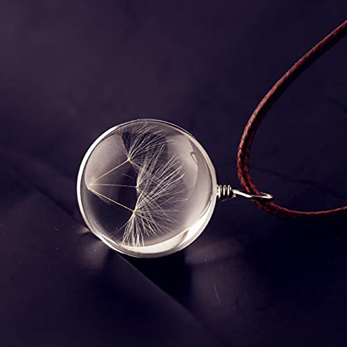 QIN Collier Pissenlit Boule de Verre Pendentif Collier breloque à la Mode Pissenlit Naturel Pendentif Transparent Chanceux Souhait