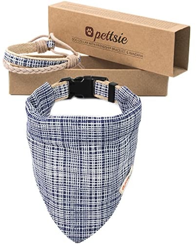 Pettsie Hundehalsband mit Bandana & Freundschaftsarmband, M, Blau | Freundschaftsarmband inklusive, Einstellbare Größe, Attraktive Geschenkverpackung, Tolles Geschenk für Hundeliebhaber