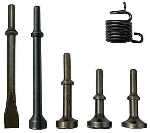 JANNO 6PCS Air Hammer Bit Set, 0.4In Shank Pneumatic Hammer Drill Bits, Smoothing Pneumatic Chisel Kit, Extended Length Hammer Tool With Spring for Tile Masonry Concrete Brick Stone Work