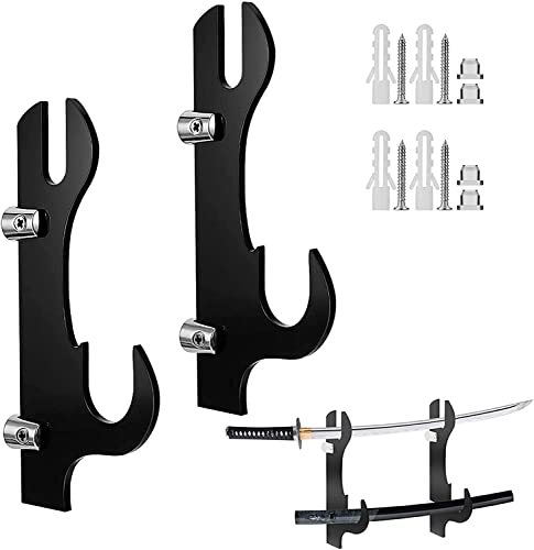 Supporto per spada, 1 paio di gancio per spada con montaggio a parete Supporto per espositore per spada samurai in acrilico regolabile per Katana Wakizashi Appendiabiti per spada, fai da te (Nero)