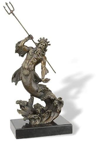 aubaho Bronzefigur Poseidon Gott des Meeres Mythologie Bronze Skulptur Antik-Stil 30cm